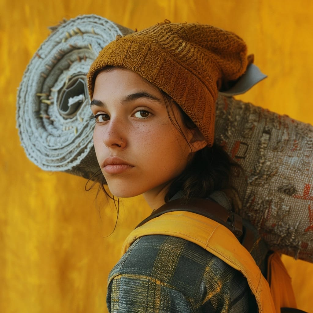 Female Carrying Carpet