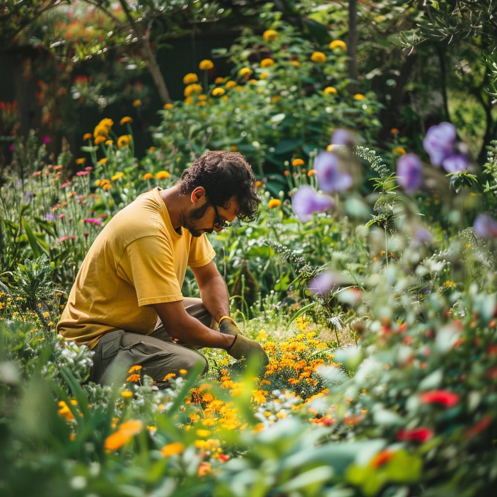 Male Garden Service Provider Attending To His Flowers