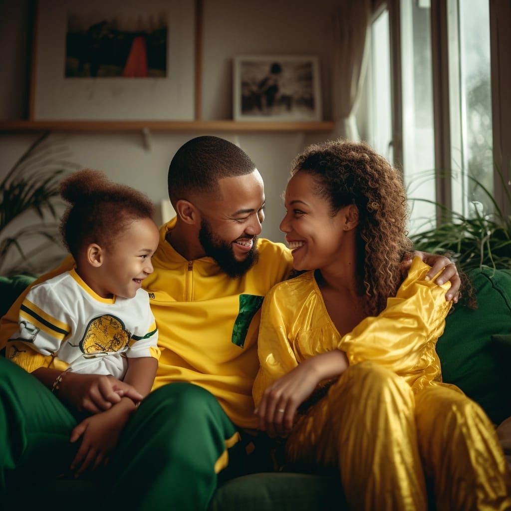 Family enjoying time together at home on the sofa.