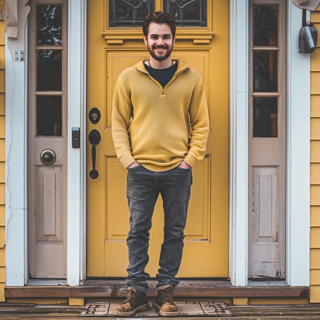 Guy At Front Door in boots