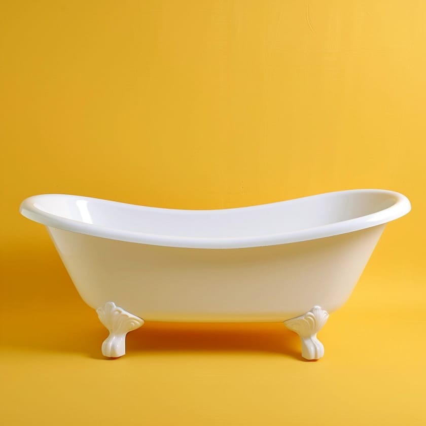White Roll Top Bath Inside A Yellow Room. 2